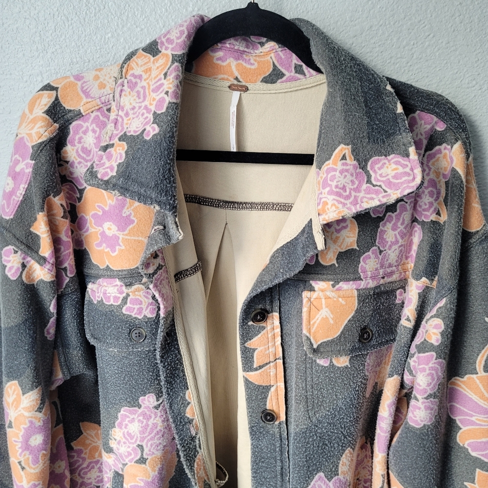 Free People Long Sleeve Overized Floral Ruby Jacket Size Small In Charcoal Combo - Picture 4 of 13